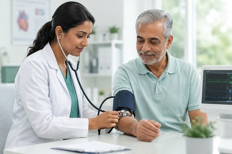 Doctor performing a heart health check