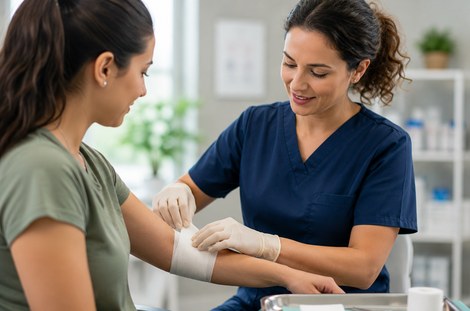 Medical professional dressing a wound